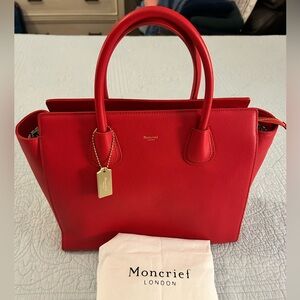 Moncrief London Brooke Tote Bag Cherry Red Leather | Sold Out | EUC $1050 Retail